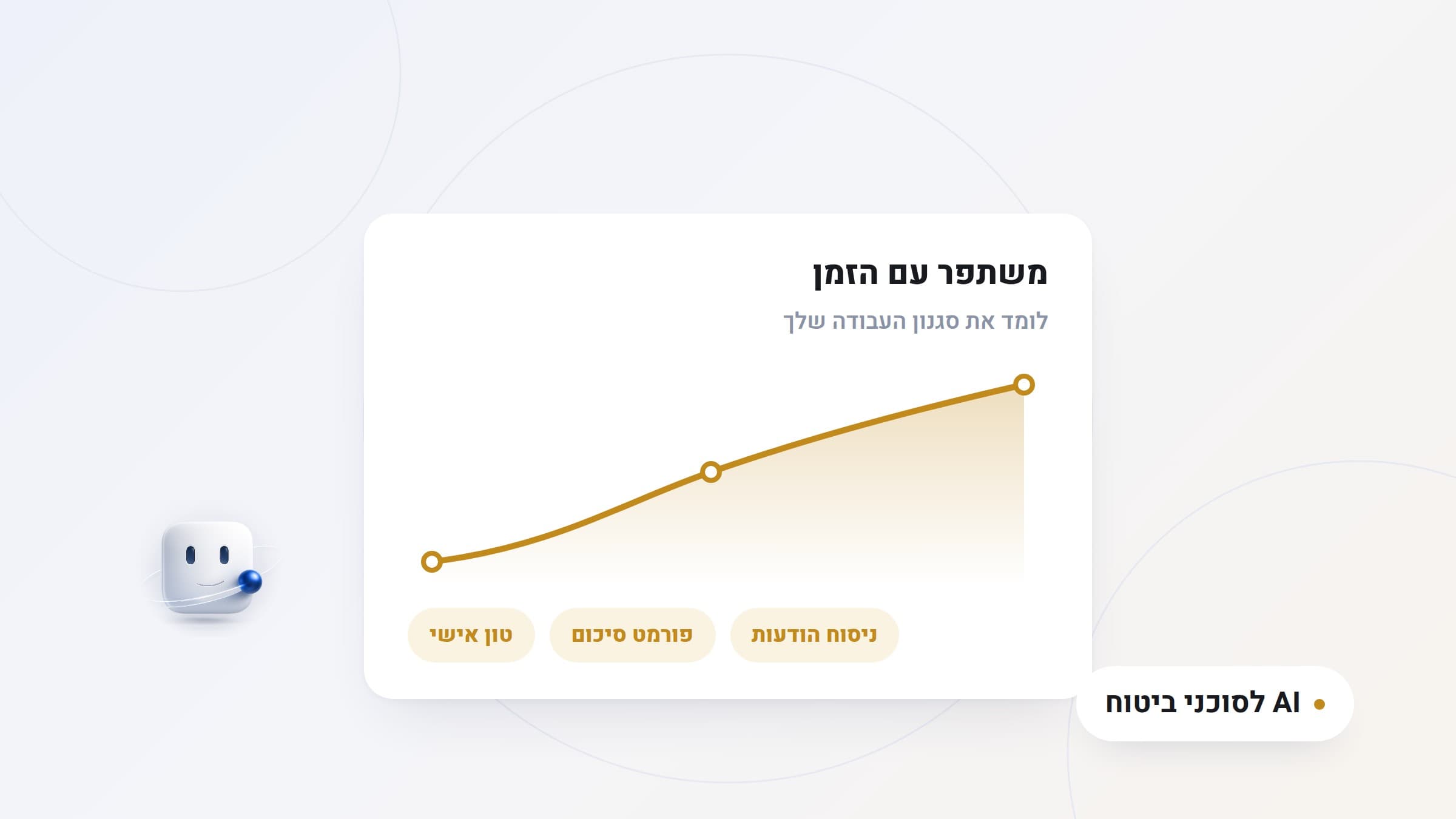 איור: גולדי מתאים את הטיוטות שלו לאורך זמן, עם כרטיסיות שמראות שינוי בטון ובמבנה הסיכום, לצד תג AI לסוכני ביטוח